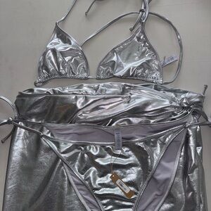 SKIMS Silver Metallic Bikini Set